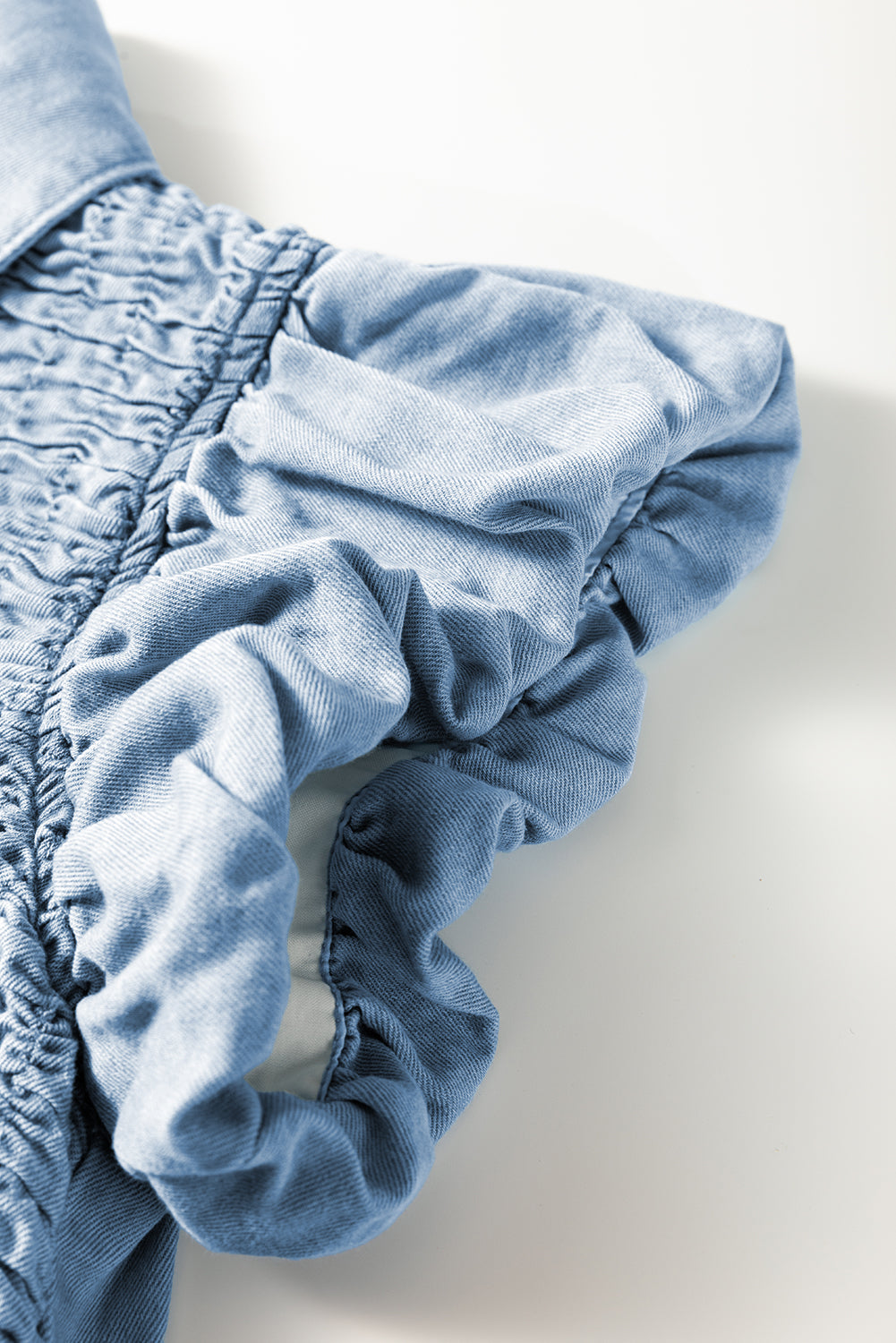 Beau Blue Flutter Sleeve Shirred Button Up Denim Mini Dress Divine Design4U