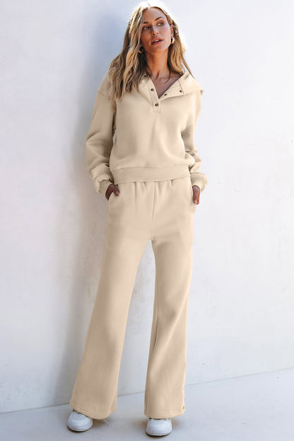 Chic parchment hoodie and high-waisted pants activewear set