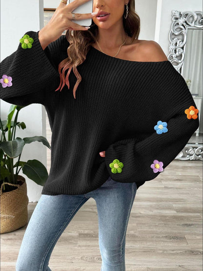 Floral print long sleeve sweater with a round neck