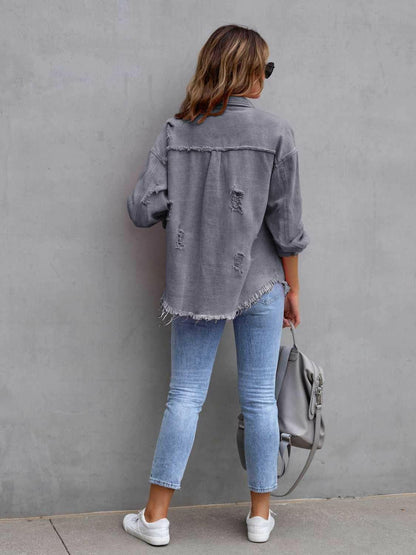 Distressed Drop Shoulder Denim Jacket.