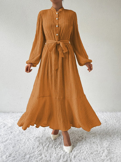 Tie Waist Long Sleeve Dress.