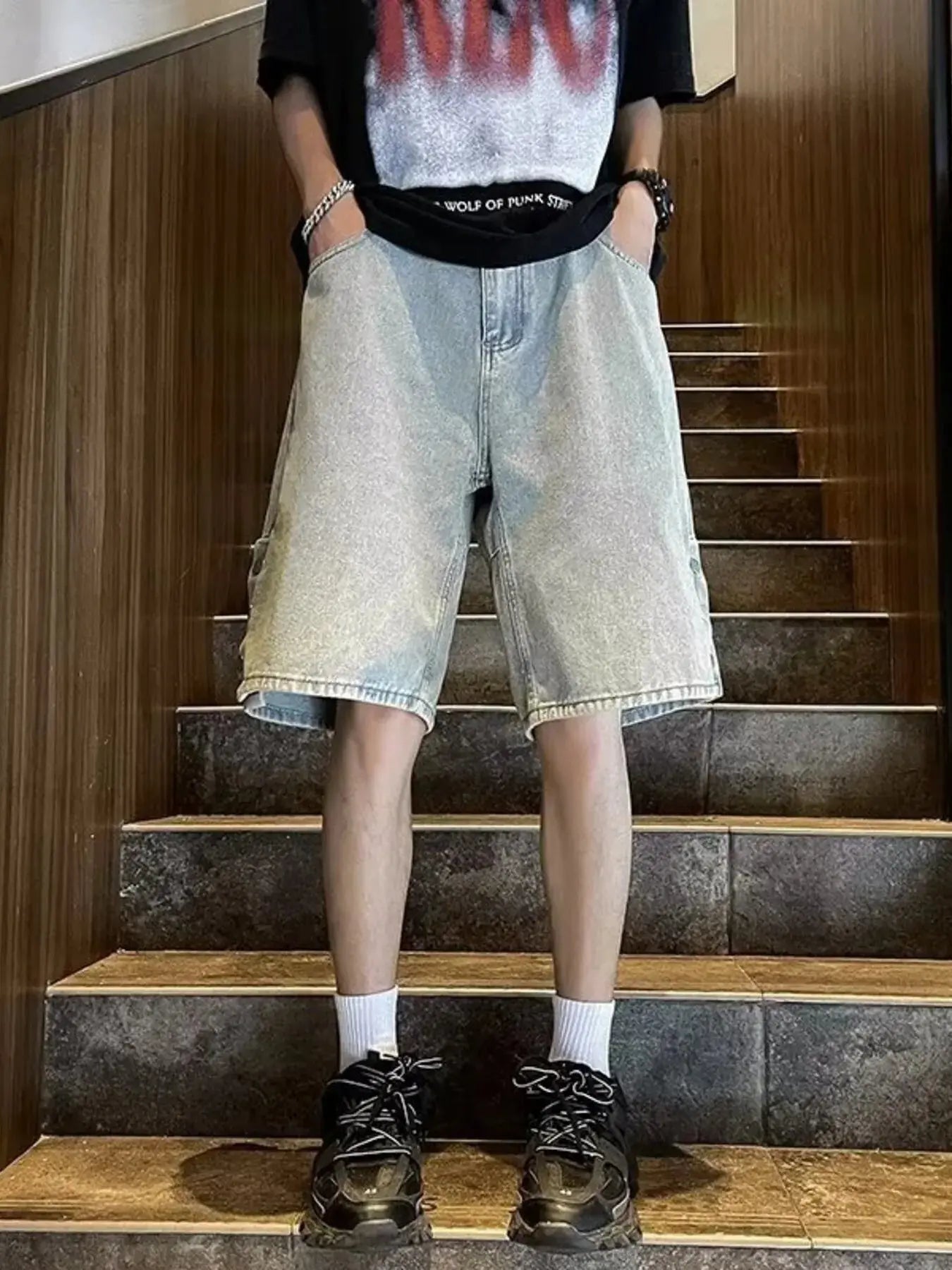 Men's Plus Size Loose Fit Wash Denim Shorts Simply Love