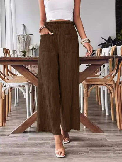 Frilled Pocketed Wide Leg Trousers