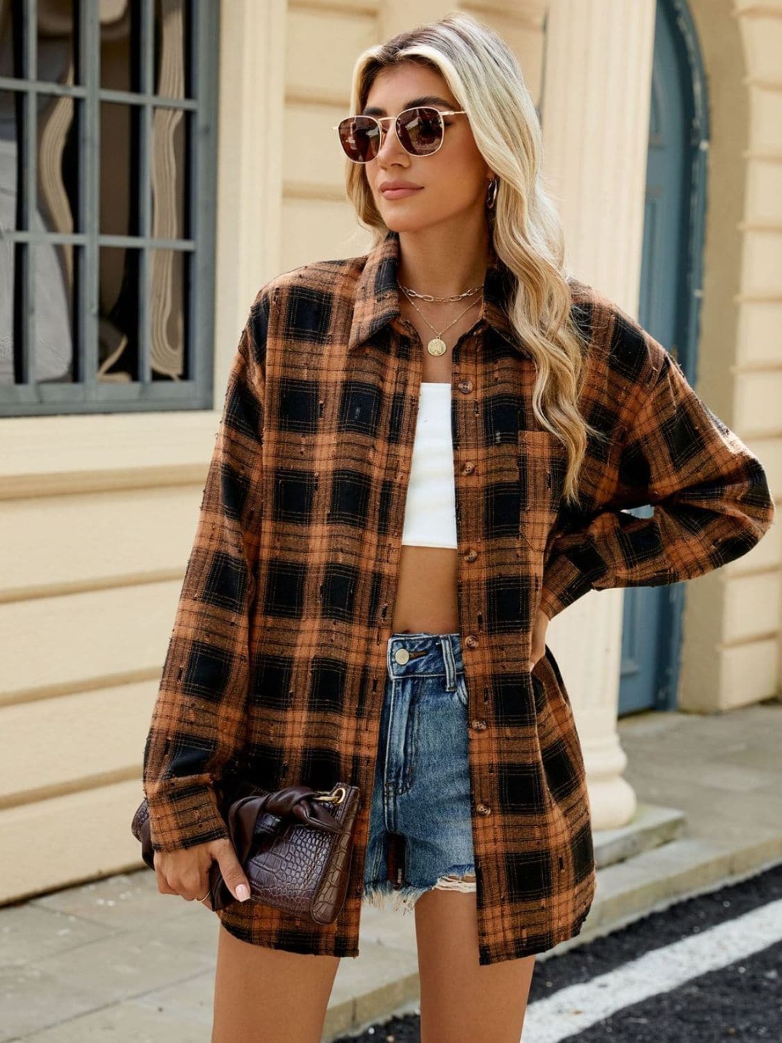 Plaid Button Up Long Sleeve Shirt.