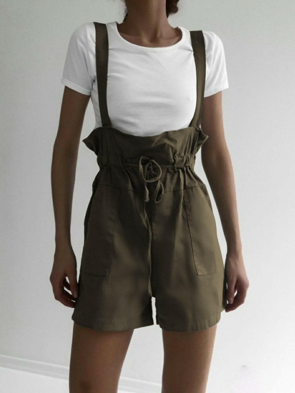 Drawstring Wide Strap Overalls with Pockets.