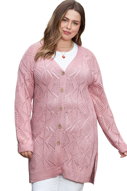 Plus size pink open knit cardigan