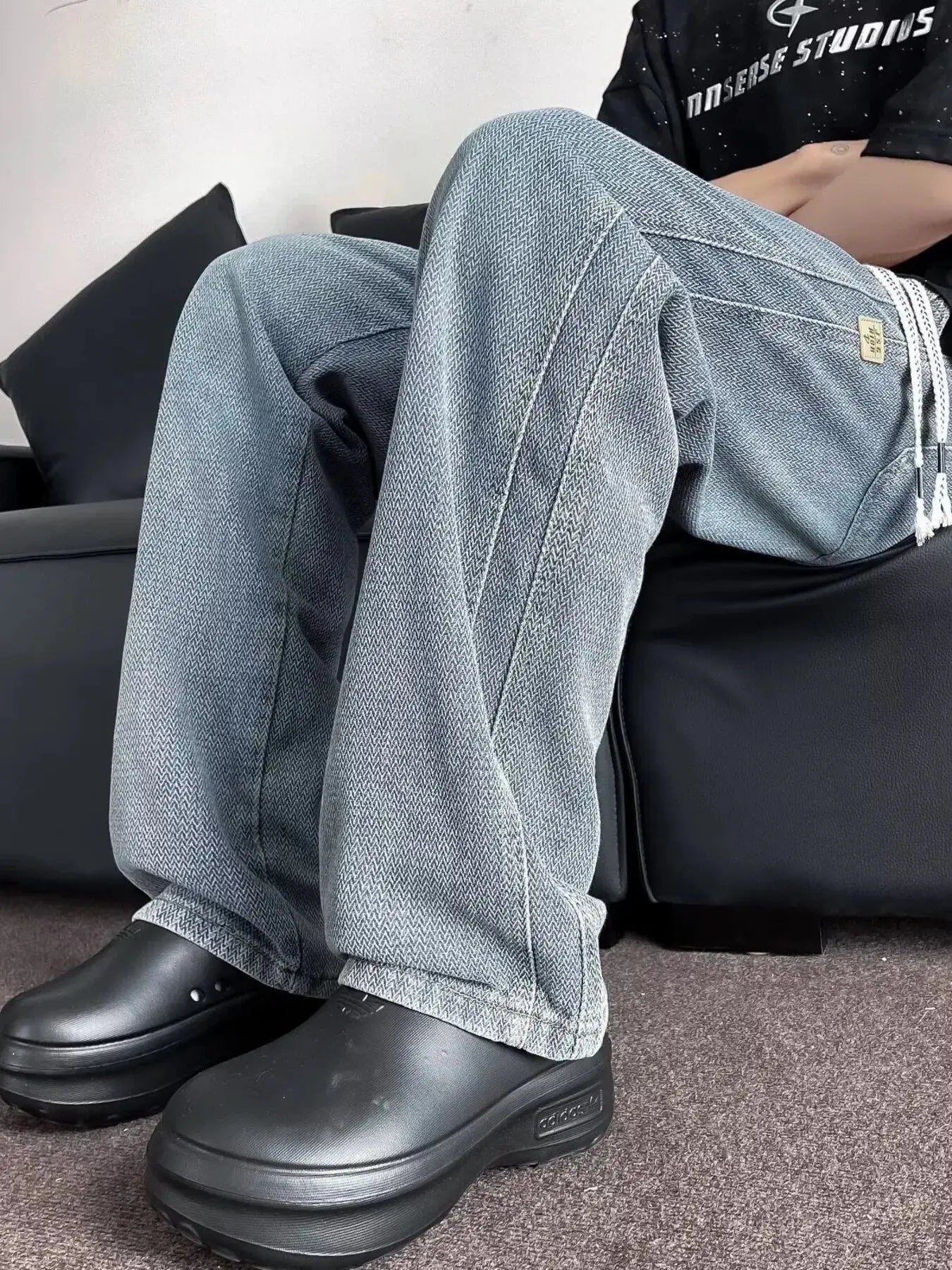Men's Plus Size Drawstring Washed Wide Leg Jeans Simply Love