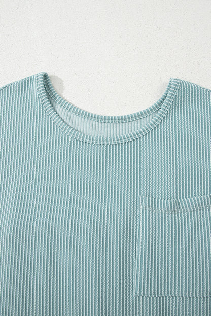 Canton Corded Knit Textured Patched Pocket Frilled Mini Dress