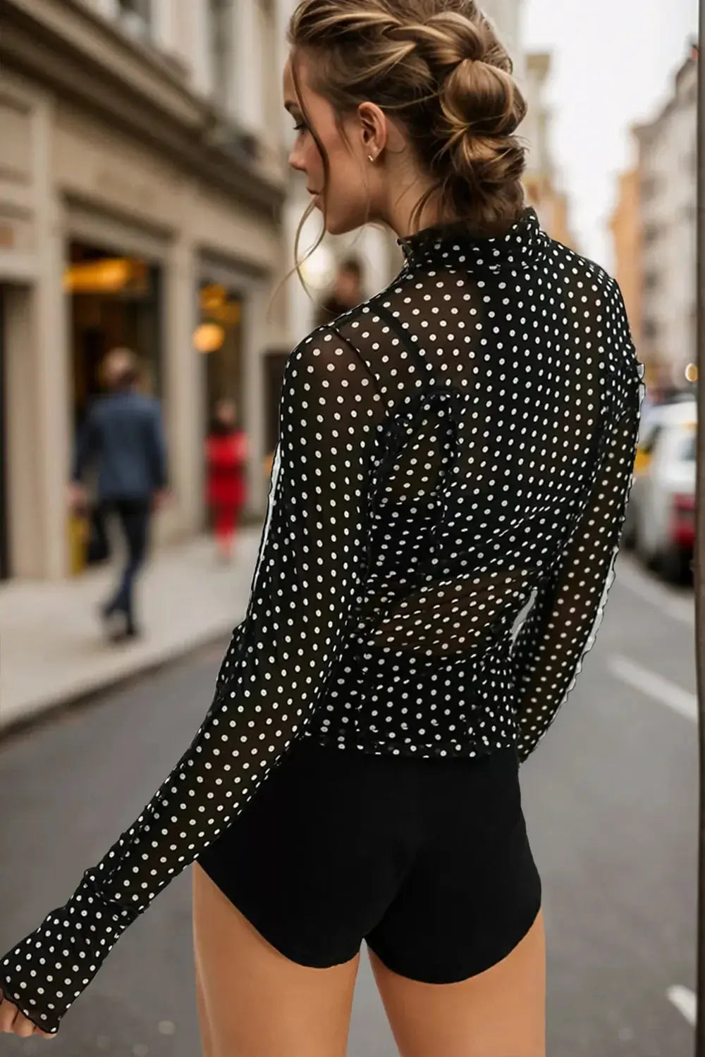 Oh Full Size Frill Printed Mock Neck Long Sleeve Top - Love Salve