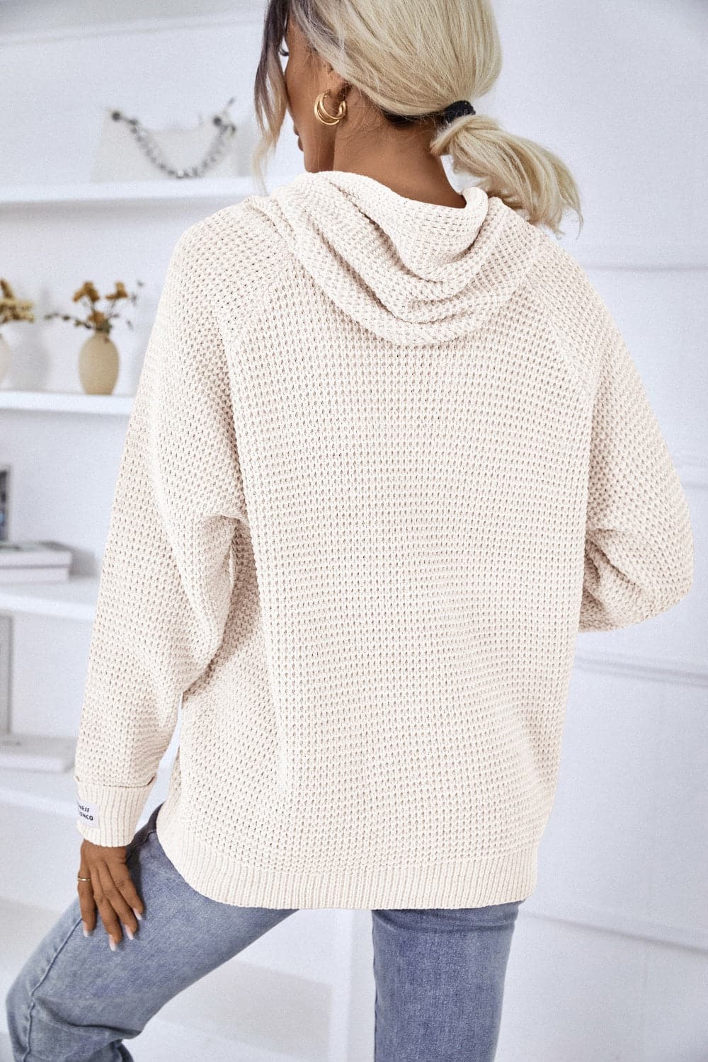 Drawstring Long Sleeve Hooded Sweater.