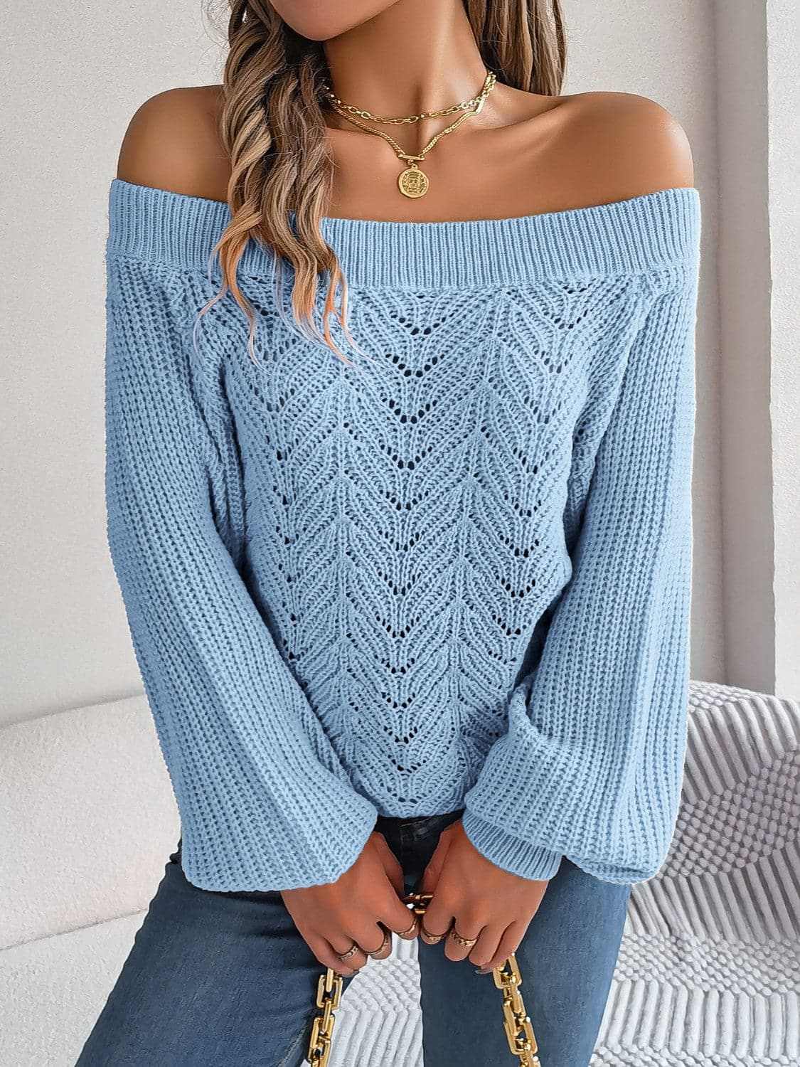 Chic off-shoulder knit sweater - Love Salve 