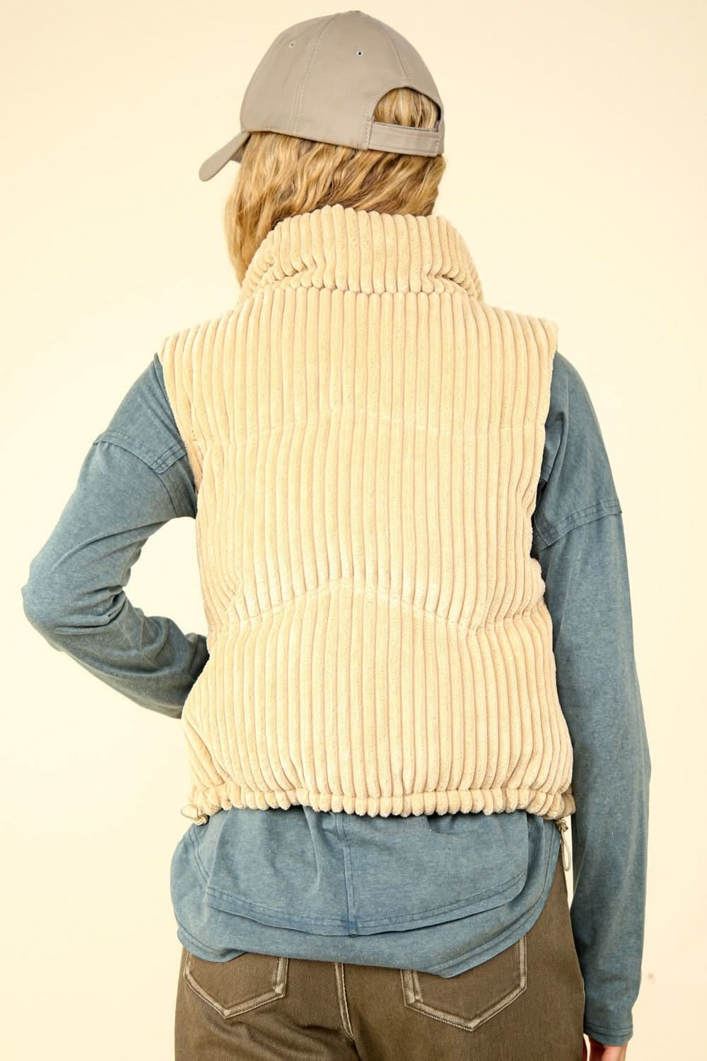 VERY J Zip Up Padded Corduroy Puffer Vest