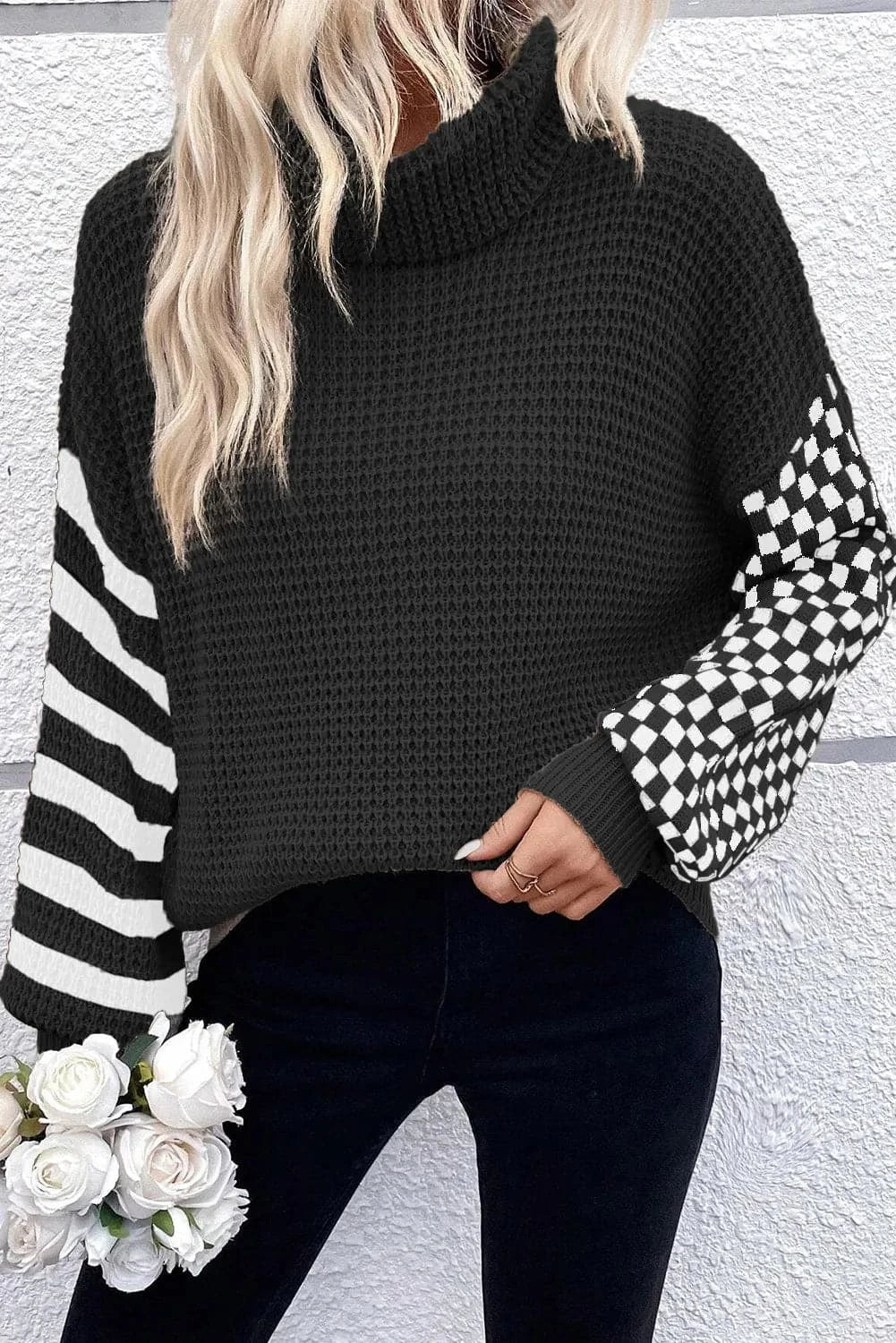 Chic Checkered Turtleneck Sweater