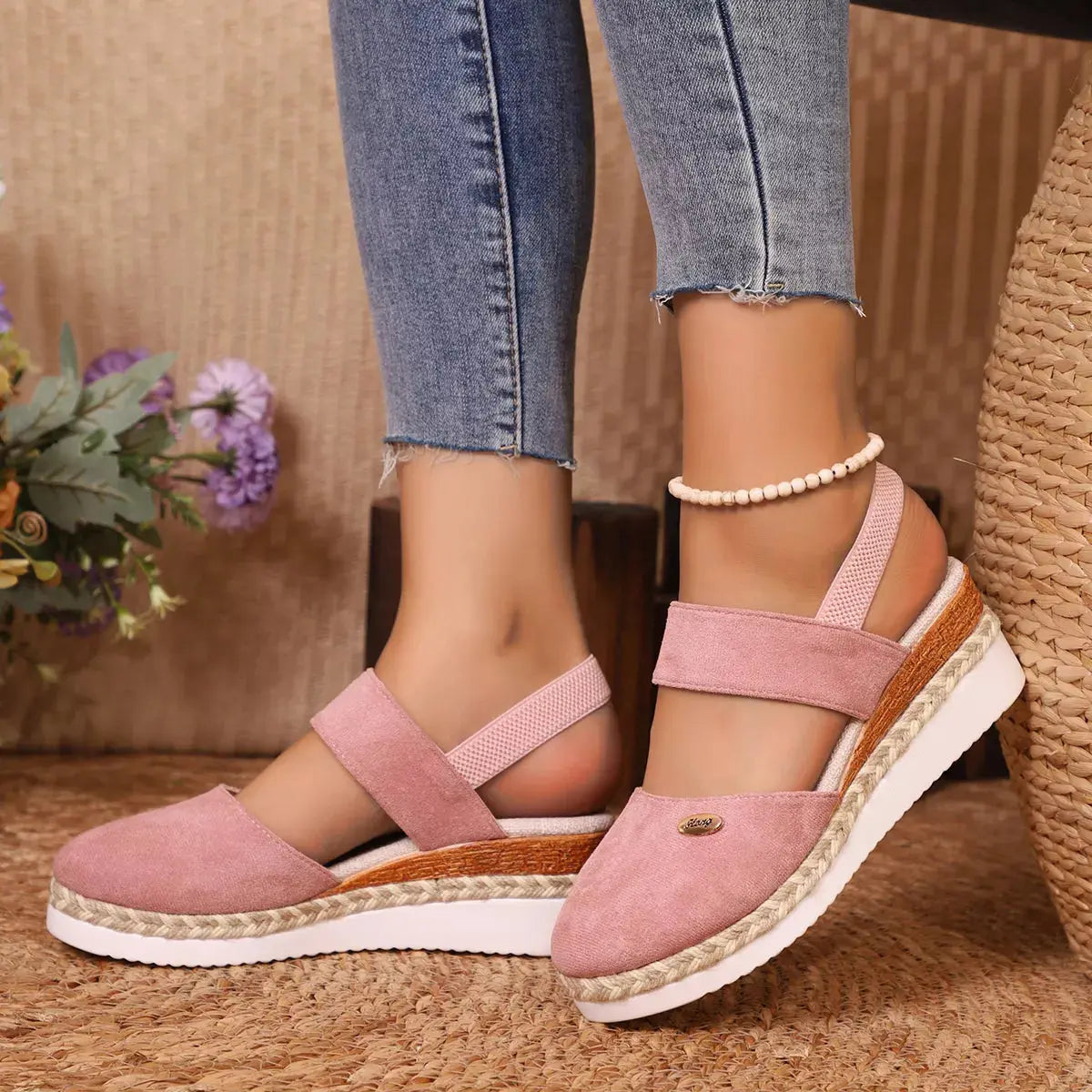 Espadrille Wedge Sandals with Ankle Strap Simply Love