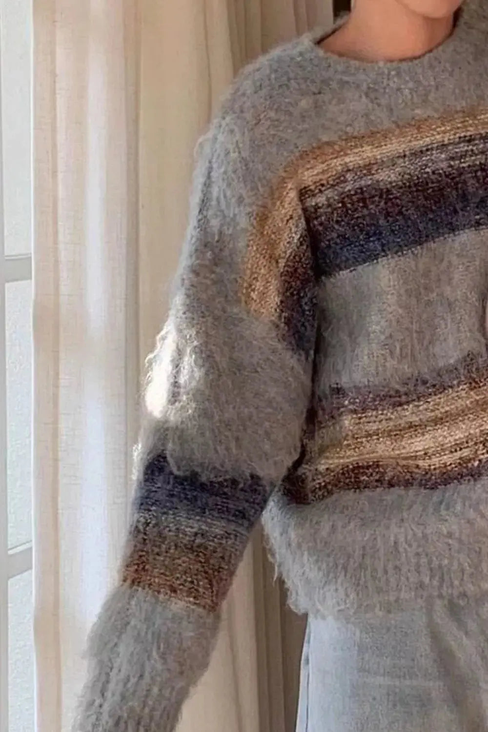 Men's Striped Round Neck Sweater Simply Love