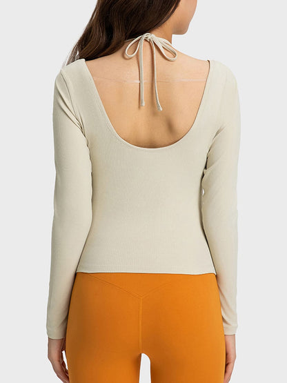 Halter Neck Long Sleeve Sporty Top.