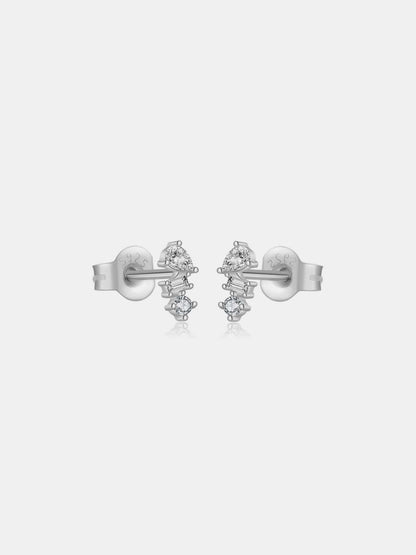 925 Sterling Silver Inlaid Zircon Stud Earrings.