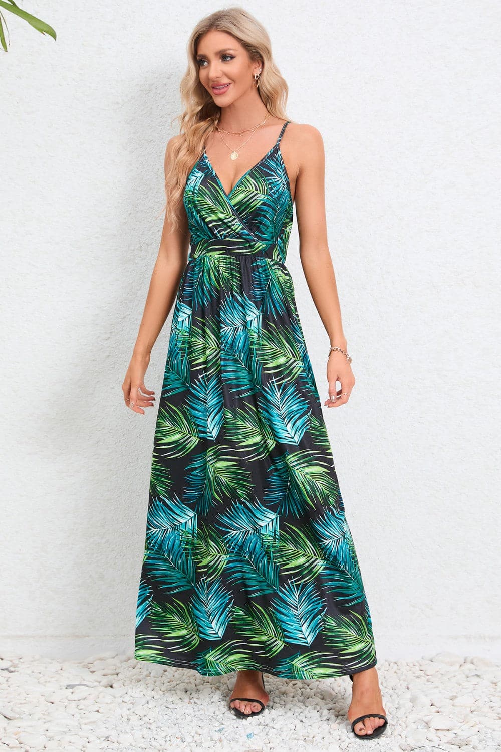 Printed Surplice Maxi Cami Dress.