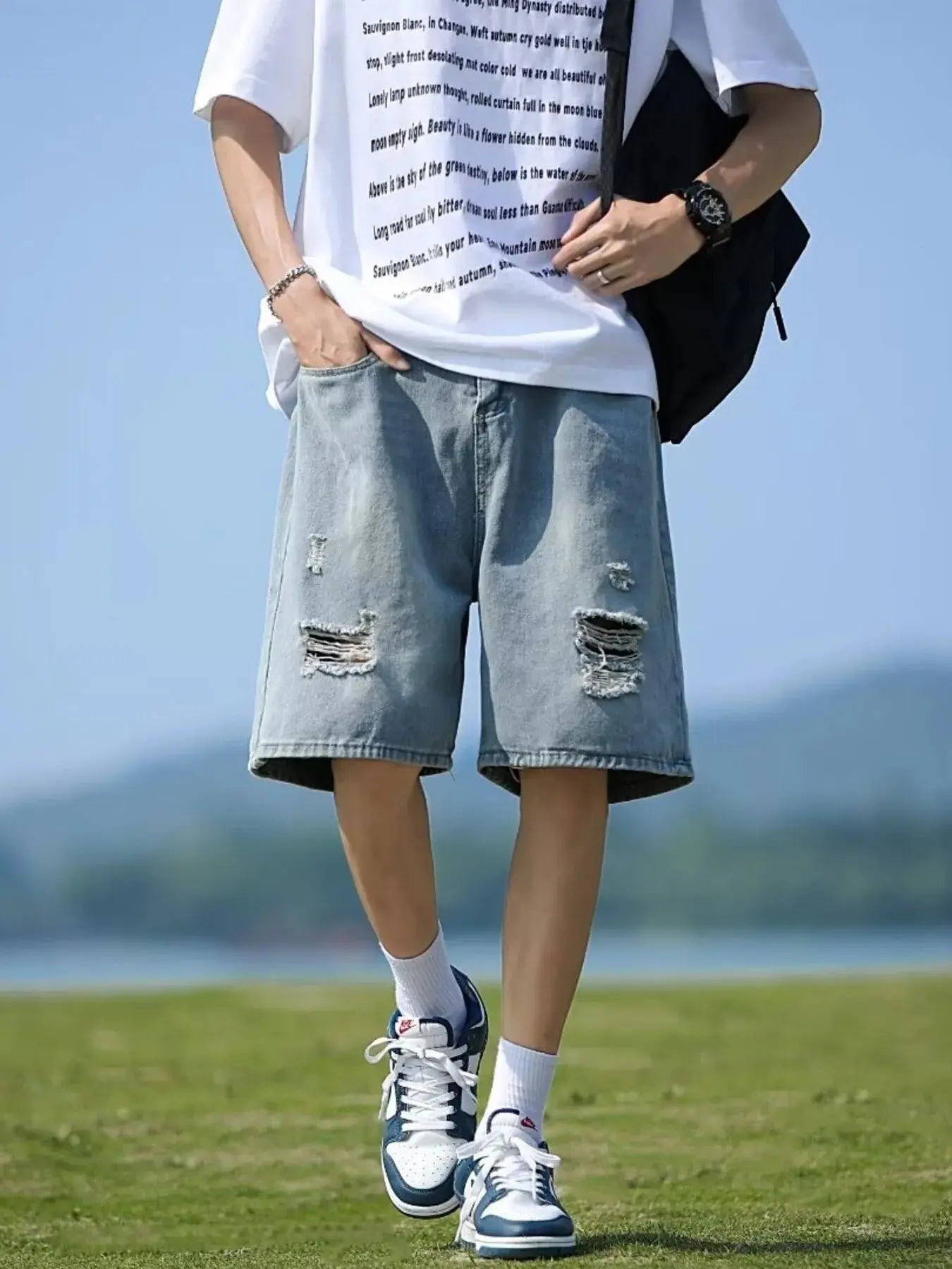 Men's Full Size Casual Loose Fit Ripped Denim Shorts Plus Size Simply Love