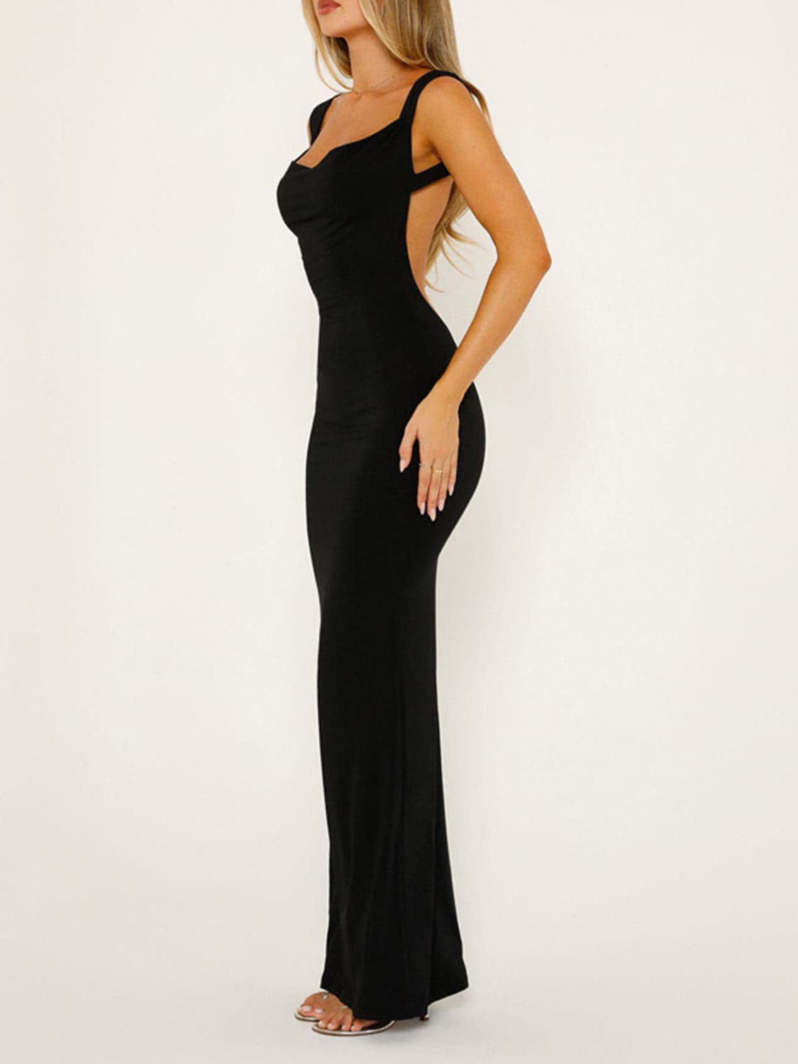 Backless Wide Strap Maxi Dress.