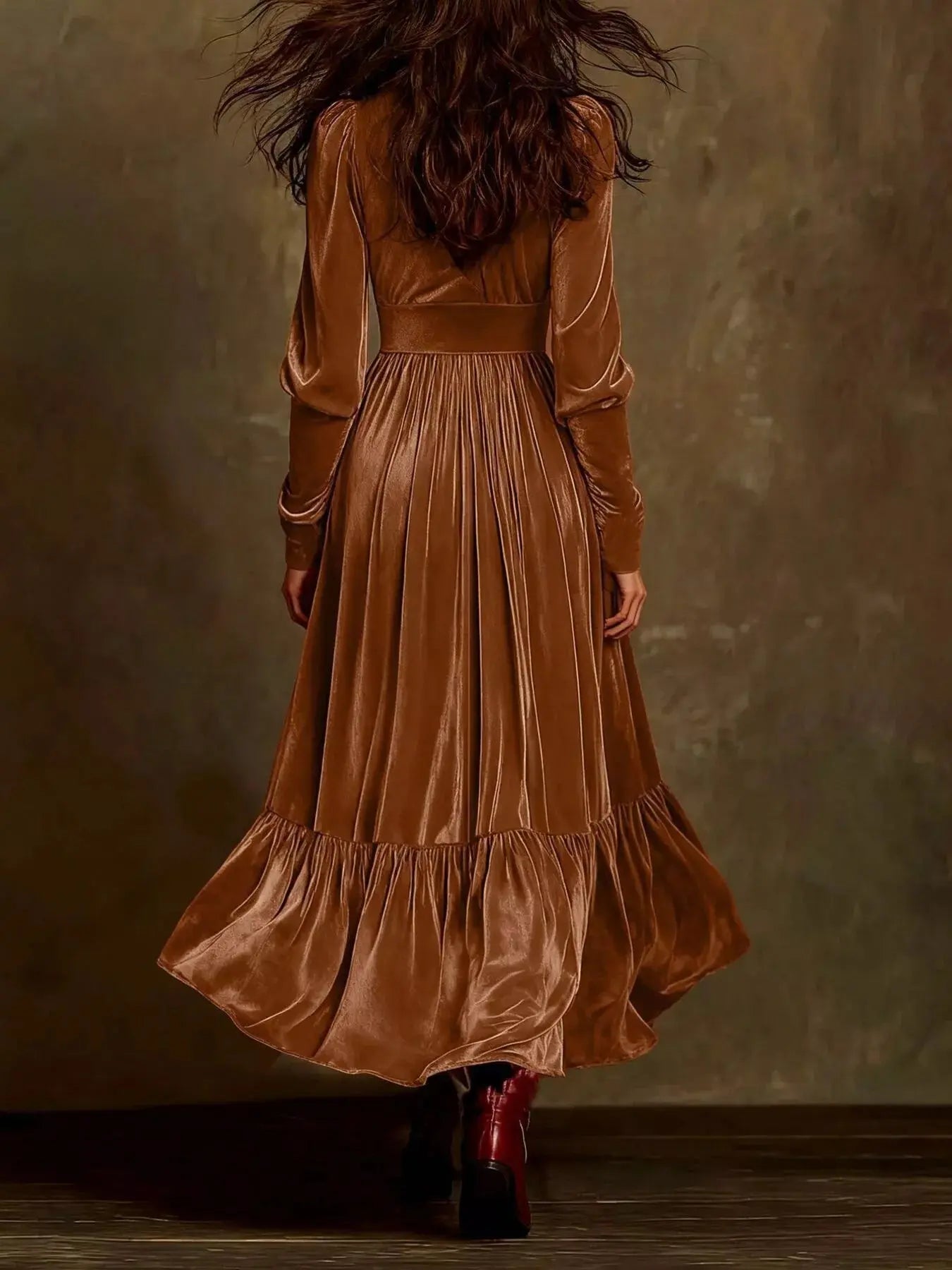Elegant Velvet V-Neck Long Sleeve Maxi Dress Simply Love