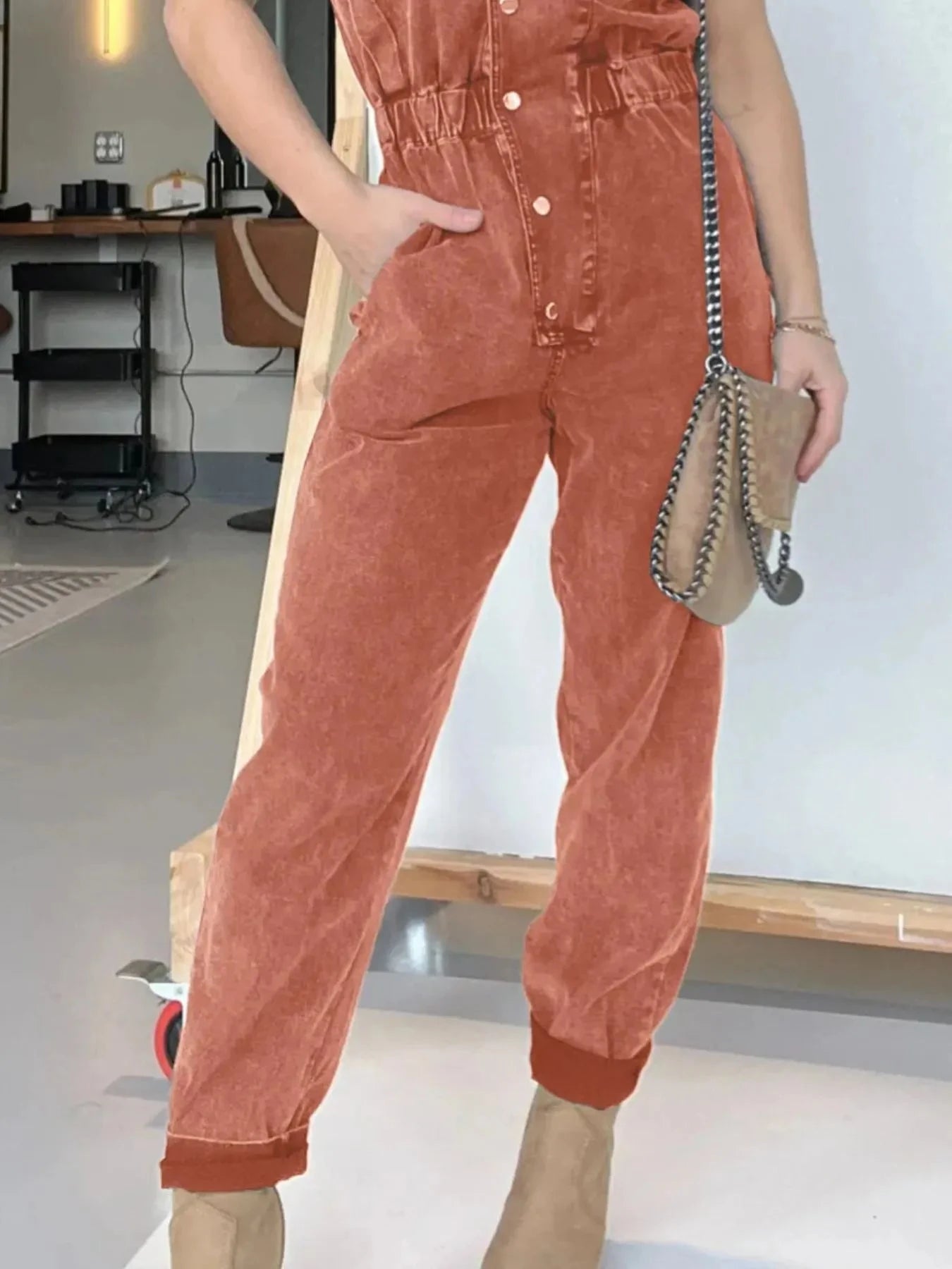 Full Size Button Front Cap Sleeve Denim Jumpsuit Plus Size Coco’s Tee Boutique