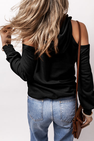 Chic black cold shoulder hoodie