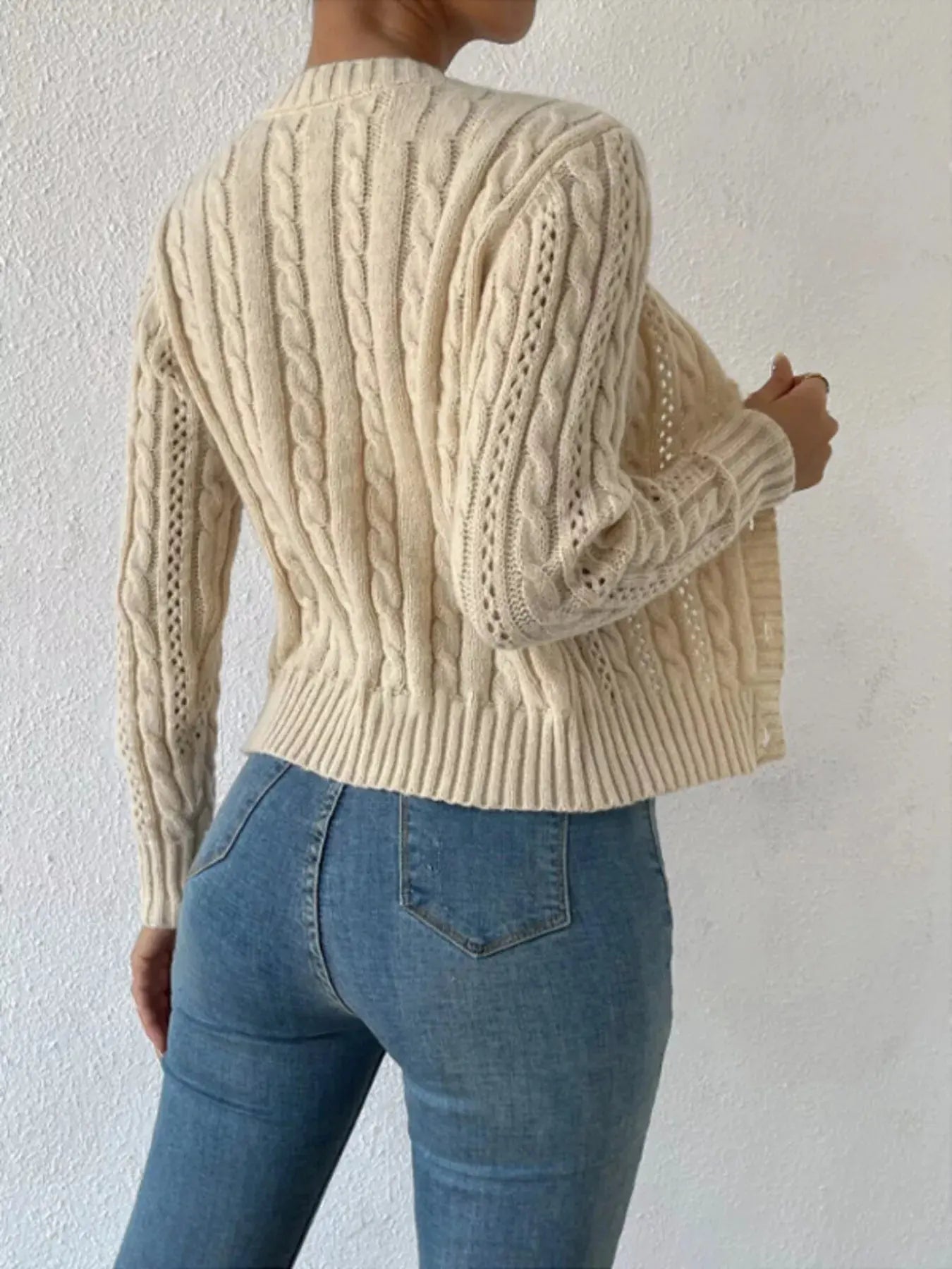 Cable Knit Button-Up Cardigan Simply Love