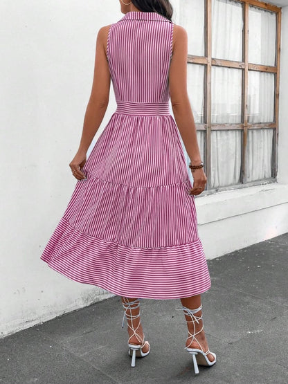 Chic striped midi dress with collar