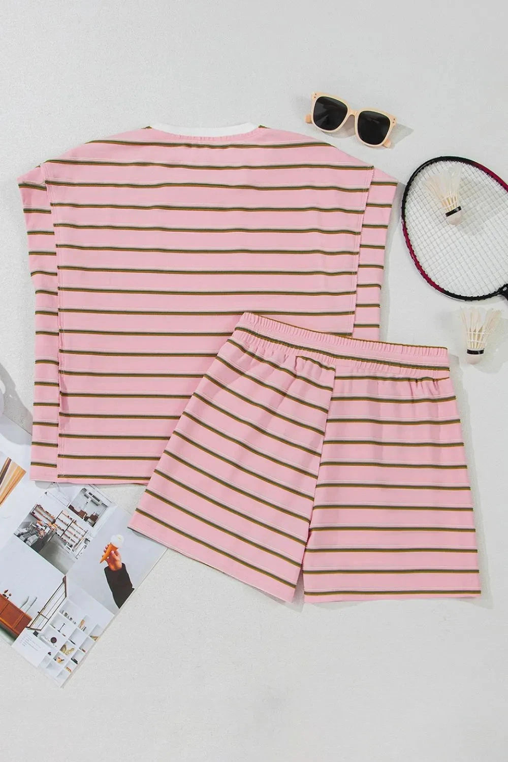 Stripe Wide Short Sleeve Tee and Short Set Simply Love