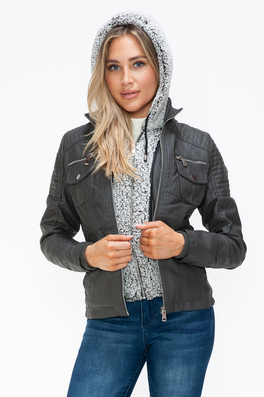 YMI Removable Faux Layered Jacket With Cozy Fuzzy Hood And Multiple Pockets For Easy Storage Coco’s Tee Boutique
