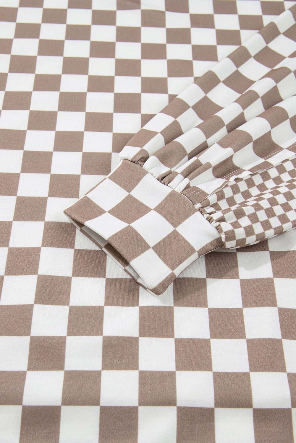 Khaki Double Checkered Patchwork Tie Neck Oversize Hoodie Dear-Lover Dropshipping