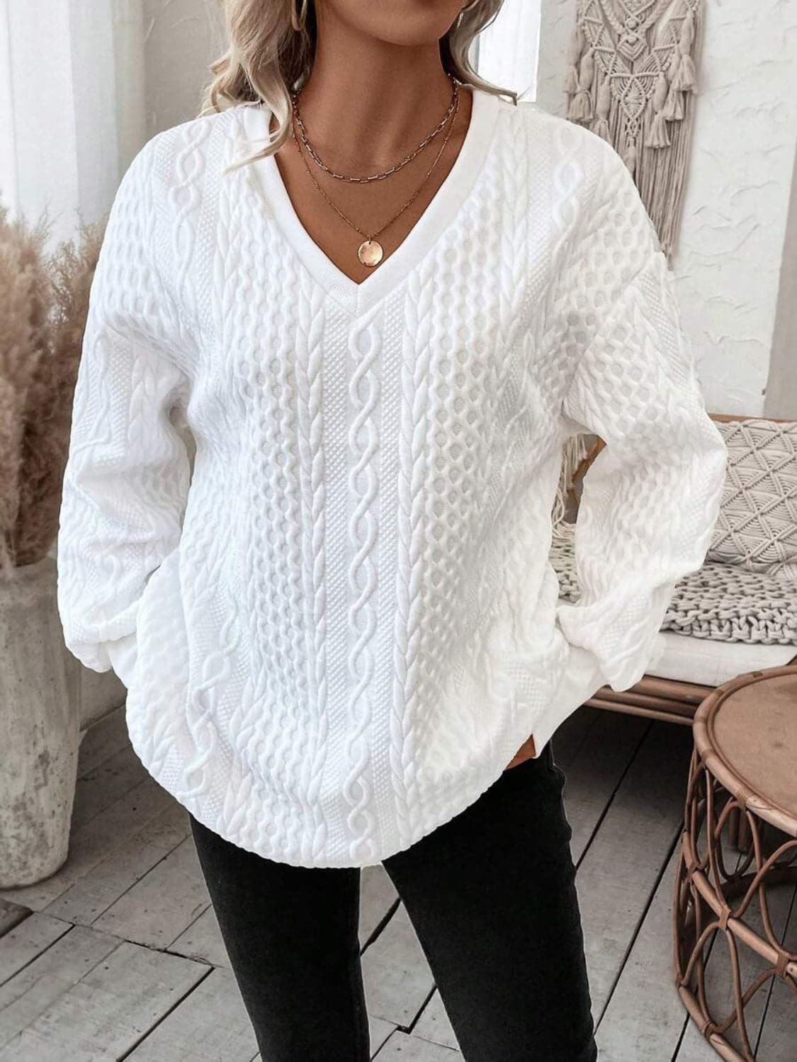 V-Neck Long Sleeve Sweatshirt.