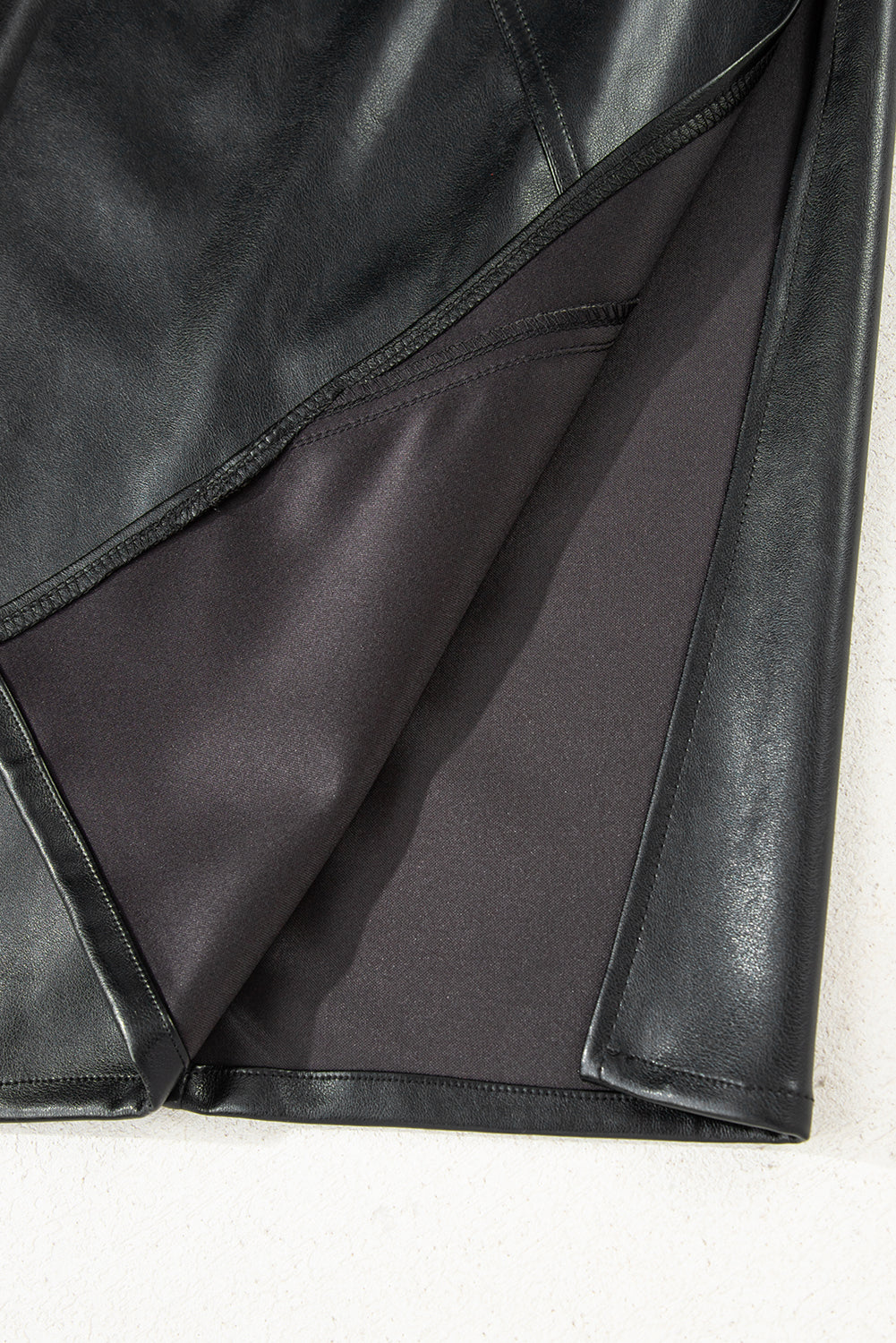 Black Faux Leather Side Slit Maxi Skirt For Evening Wear
