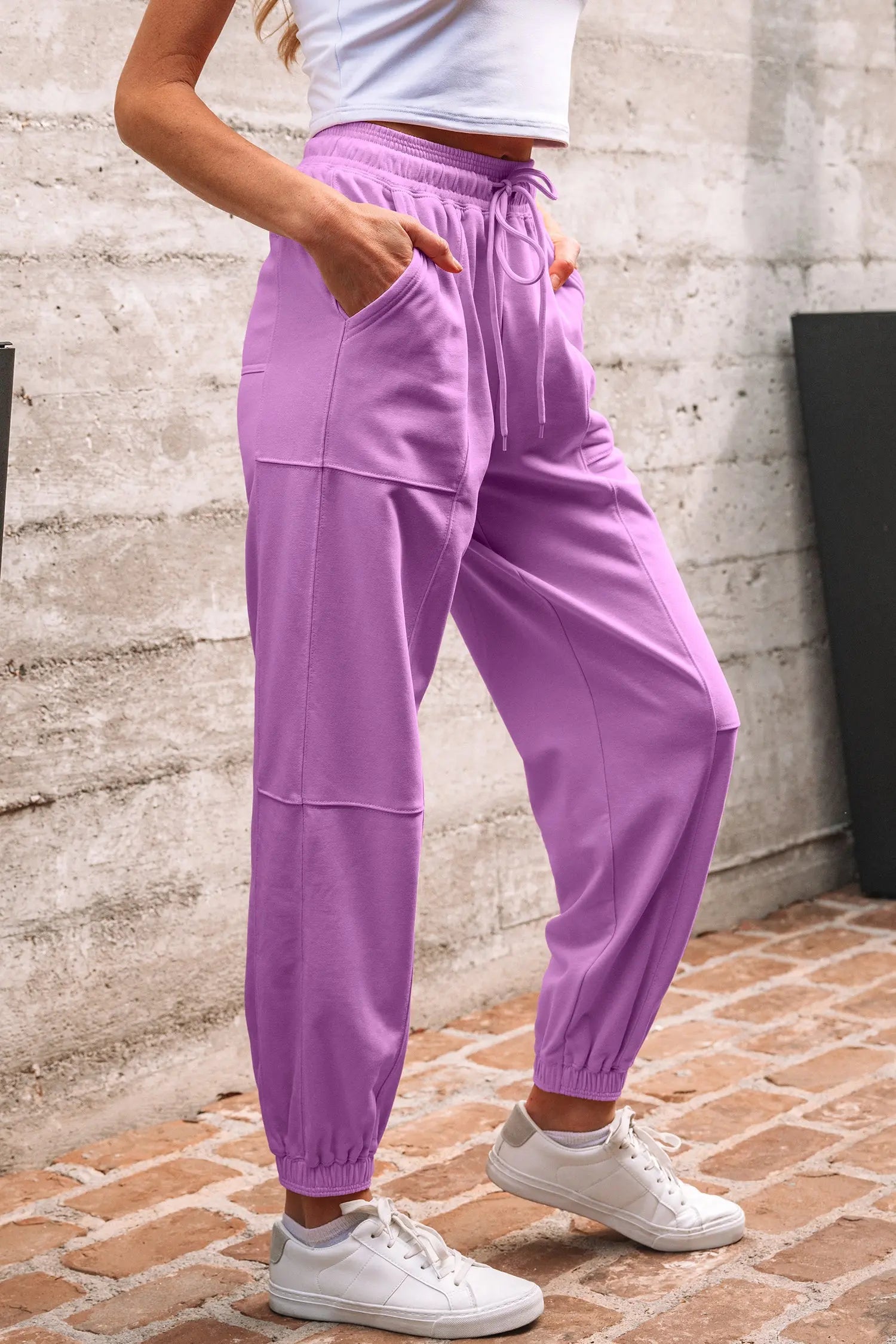 Love Salve Lilac Joggers Women's Daily Wear Pants Comfy Drawstring Waist Love Salve