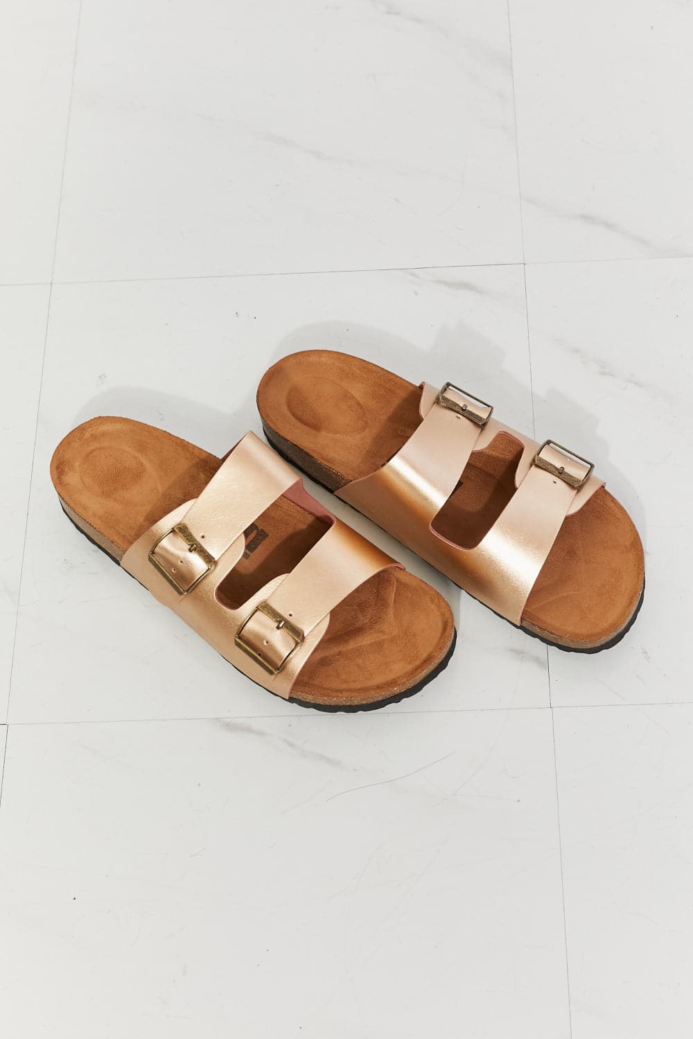 MMShoes Best Life Double-Banded Slide Sandal in Gold.