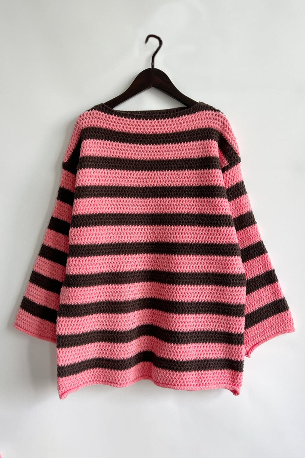 Striped Round Neck Dropped Shoulder Sweater.