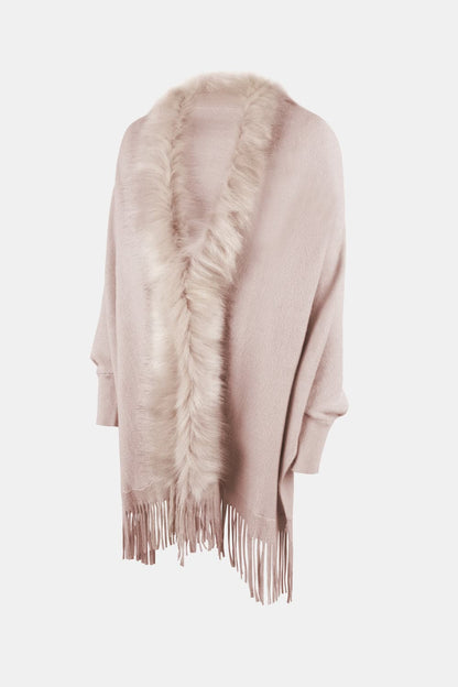 Fringe Open Front Long Sleeve Poncho.