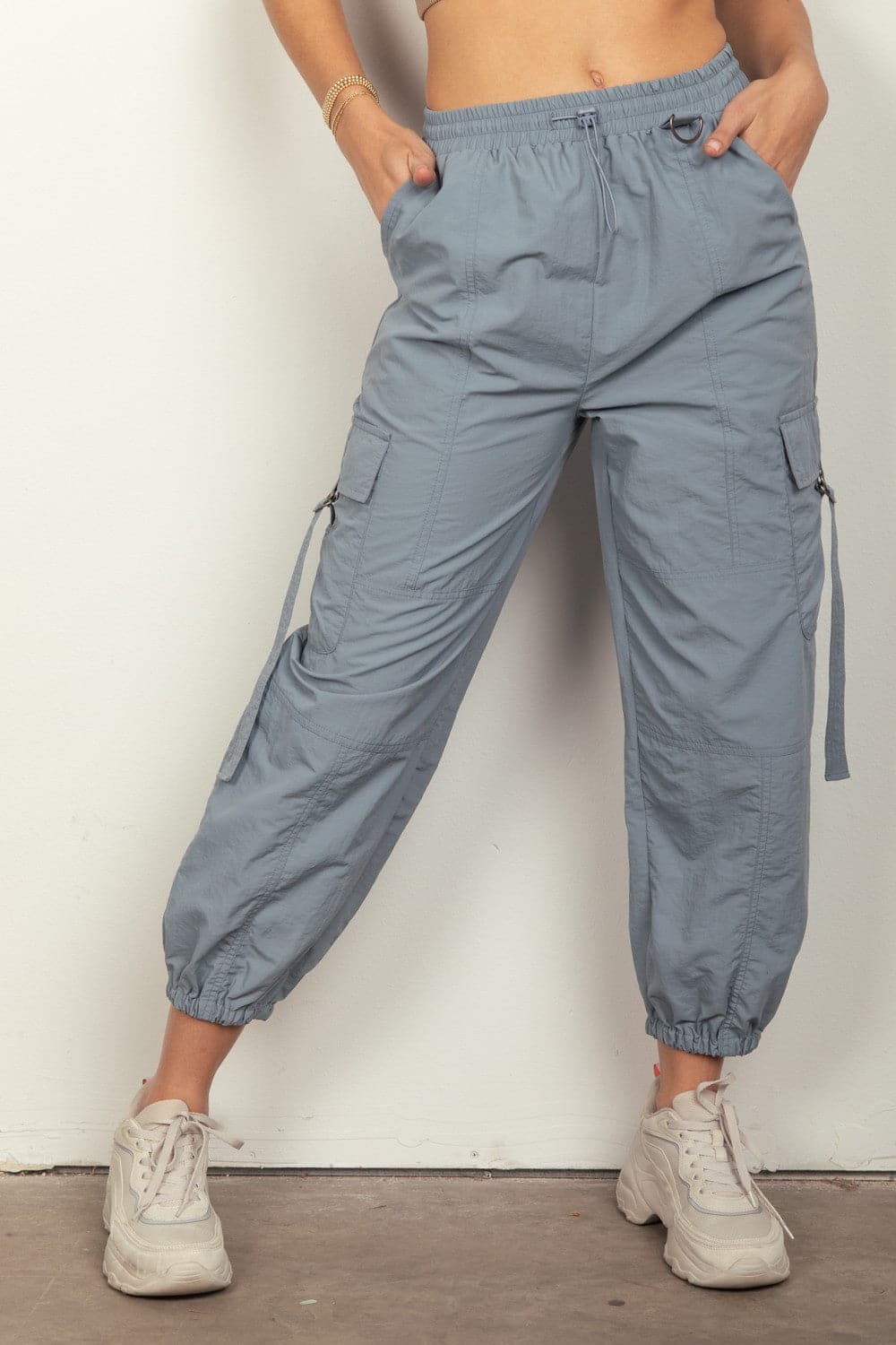 VERY J Elastic Waist Woven Cargo Pants.