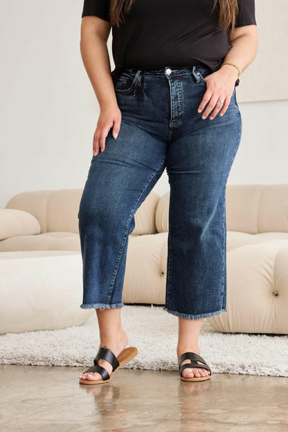 RFM Full Size Tummy Control High Waist Raw Hem Jeans.