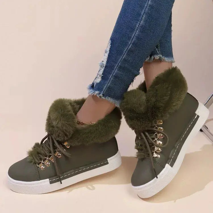 Fuzzy Trim Lace-Up Ankle Boots Simply Love