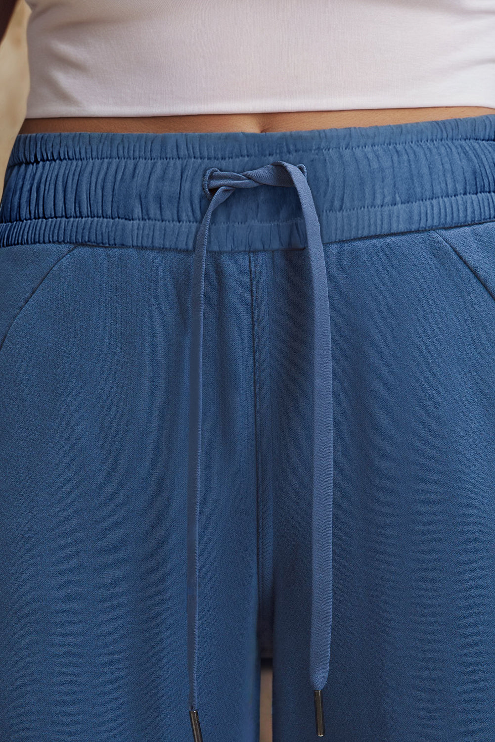 Sail blue high-waist wide-leg sweatpants with pockets and drawstring