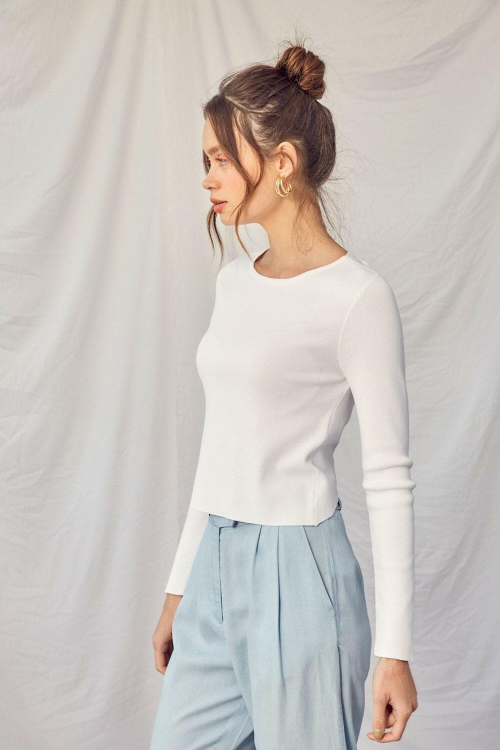 Idem Ditto Twisted Backless Long Sleeve Knit Top.