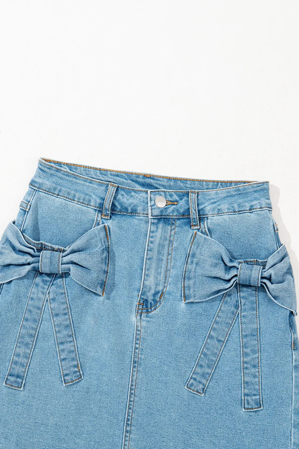 Acid Wash Bowknot Details High Waist Denim Skirt - Product image 10 by Simply Love