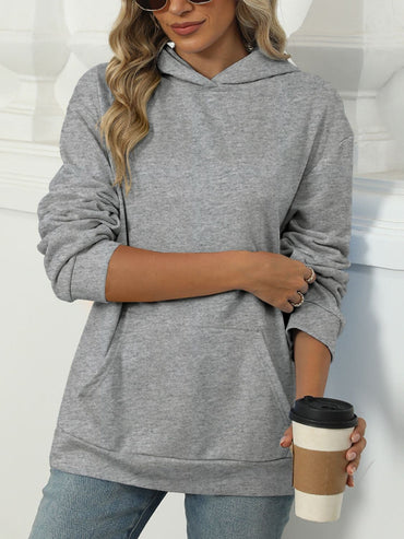 Sheer pocketed long sleeve hoodie with a cozy fit