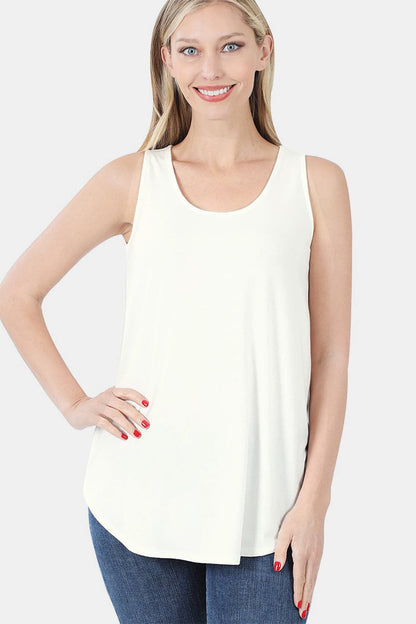 Zenana Round Neck Curved Hem Tank.