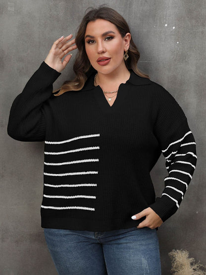 Plus Size Striped V-Neck Sweater.