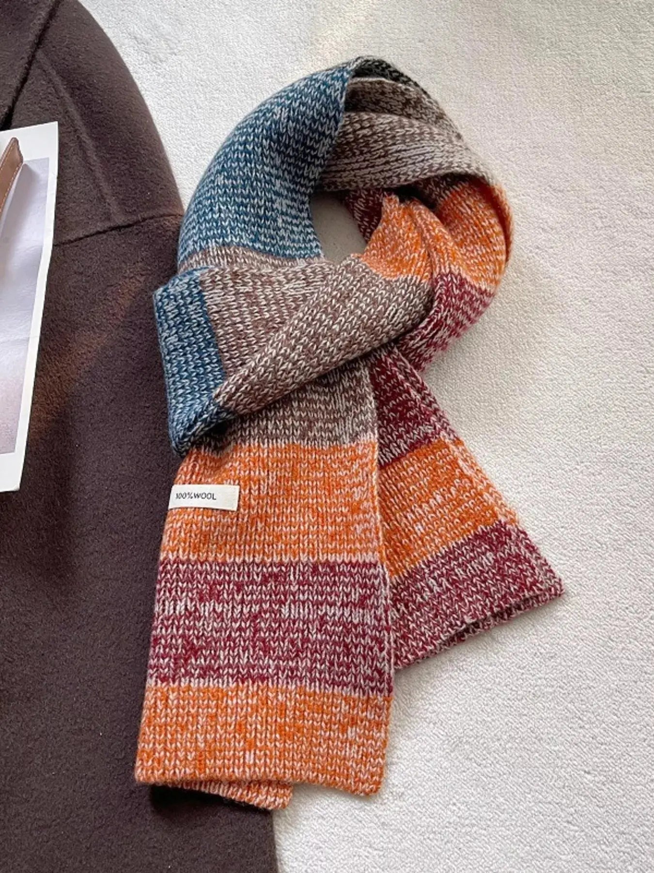 100% Wool Color Block Knitted Scarf Simply Love