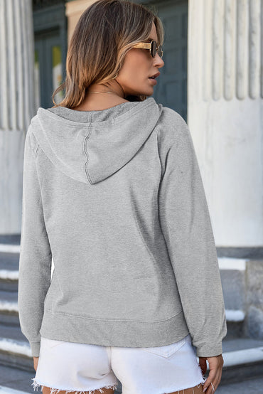 Light Grey Solid Color Fleece Lined Zip up Hoodie