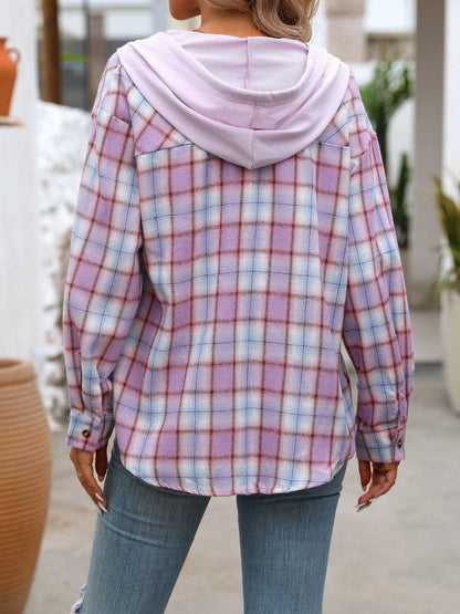 Plaid Long Sleeve Hooded Jacket.